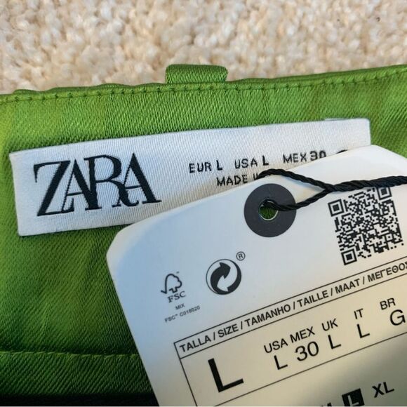 Zara green high waisted saint effect front cross over wrap pleated wide leg pant - Picture 7 of 13